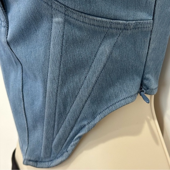 Jluxlabel x Nat And Liv Crop Top Denim Corset Strapless Blue Size Small New - Picture 5 of 12